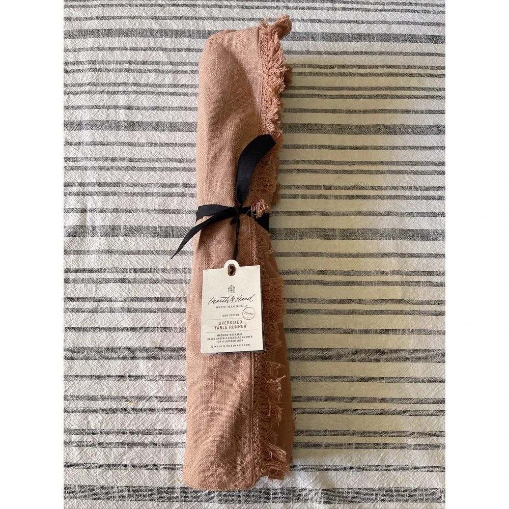 Hearth Hand with Magnolia Fringe Table Runner‎ Soft Rose Gold Oversized Layer